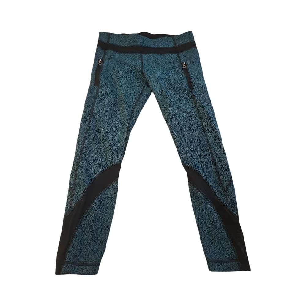 Lululemon Run Inspire Crop II Teal Black Static Wave Mesh Leggings Womens 8